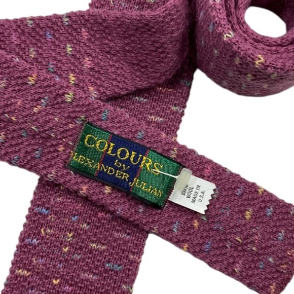 🆕COLOURS BY ALEXANDER JULIAN Purple Knit Wool DESIGNER Slim Tie USA - Picture 3 of 4